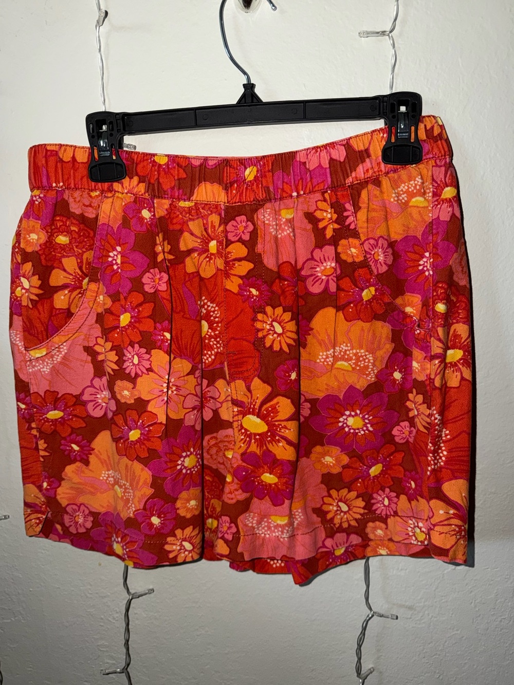 Free People High-Waist Floral Shorts - Red, Pink & Orange